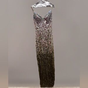 Mac Duggal Strapless Sequin Gown in Silver and Gold